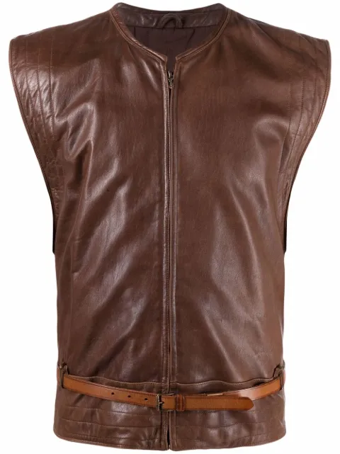 Versace Pre-Owned 1980s belted leather waistcoat Brown VER950D