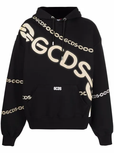 GCDS chain-link logo-print hoodie Black CC94M021519