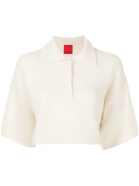 Cashmere In Love Demi cropped cashmere polo shirt White DEMI