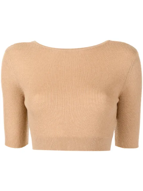 Cashmere In Love Liza scoop-back cropped top Brown LIZA