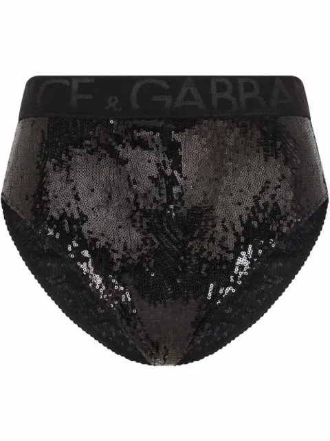 Dolce & Gabbana high-waisted sequin-embellished briefs Black O2C41TFLMK4
