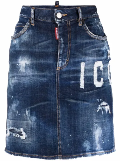 DSQUARED2 logo-print denim skirt Blue S80MA0011S30342