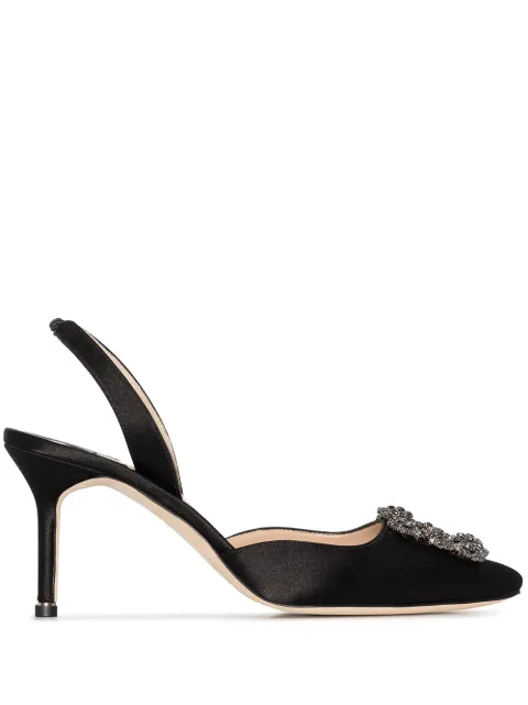 Manolo Blahnik 70mm Hangisi satin slingback pumps Black 4190473