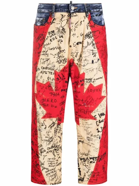 DSQUARED2 Maple Leaf graffiti-print cropped jeans Blue S75LB0565S30309