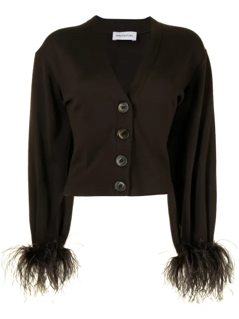 16Arlington Kara feather-trim cardigan Brown K008AW21FNDT