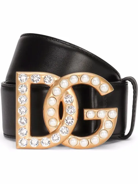 Dolce & Gabbana DG-logo rhinestone-embellished belt Black BE1446AQ339