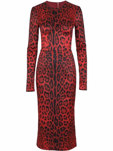 Dolce & Gabbana leopard-print mid-length dress Red F6W3TTFSSGW