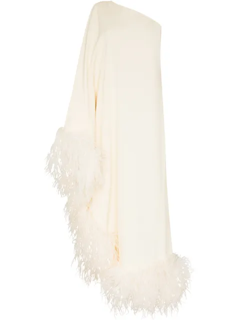 Taller Marmo Ubud feather-trim gown Neutrals TMCORE02101