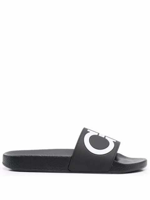 Ferragamo Gancini-print open-toe slides Black 744127
