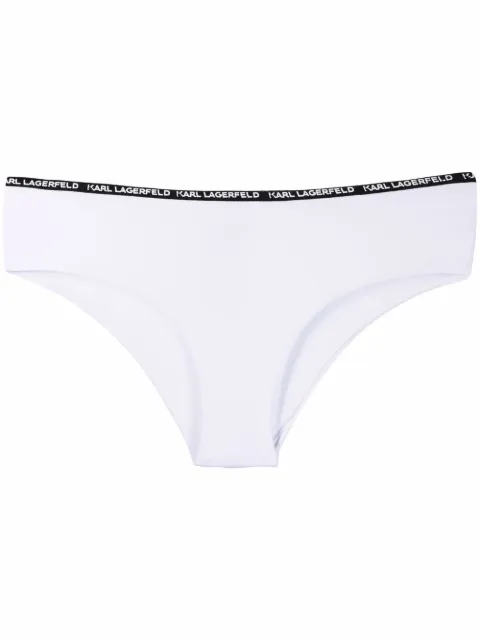 Karl Lagerfeld logo tape-trimmed bikini bottoms White KL21WBT02
