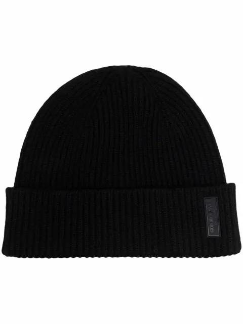 Giorgio Armani logo-patch cashmere-knit beanie Black 7473031A505