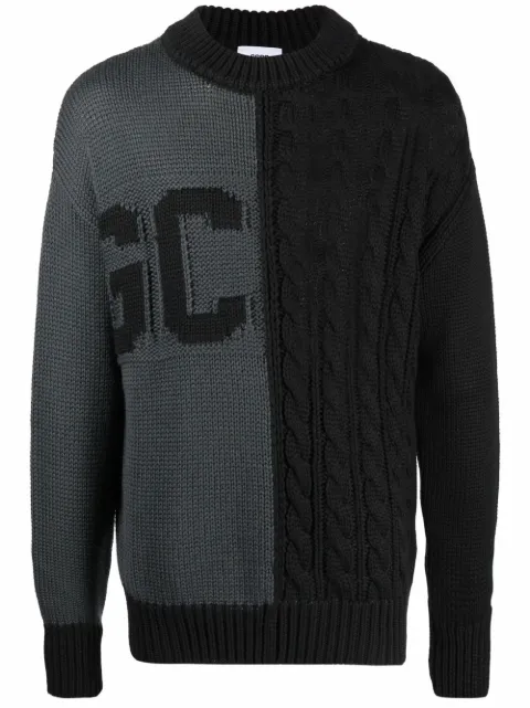 GCDS logo-printed cable-knit jumper Black FW22M020001