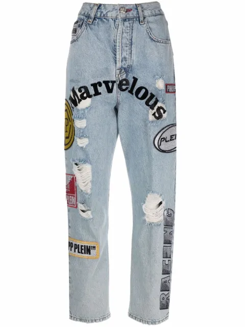 Philipp Plein patchwork boyfriend jeans Blue AAACWDT1714PDE004N