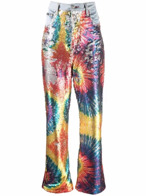 Philipp Plein tie dye-print sequinned jeans Blue AAACWDT1722PDE004N