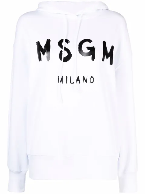 MSGM logo-print cotton hoodie White 2000MDM515200000