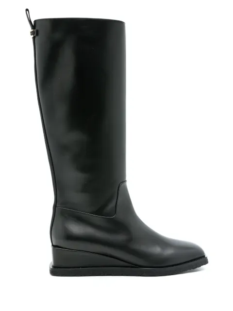 Ferragamo Wayde leather wedge boots Black 745350
