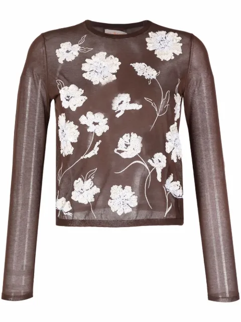 Tory Burch floral-embroidered knitted top Brown 829182