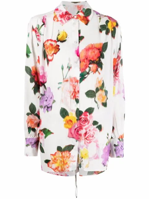 MSGM floral-print long-sleeved shirt White 3141MDE08217656