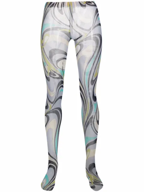 PUCCI semi-sheer graphic-print tights Blue 2EGE042E450