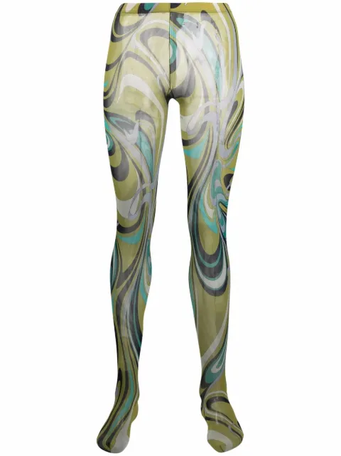PUCCI semi-sheer graphic-print tights Green 2EGE042E450