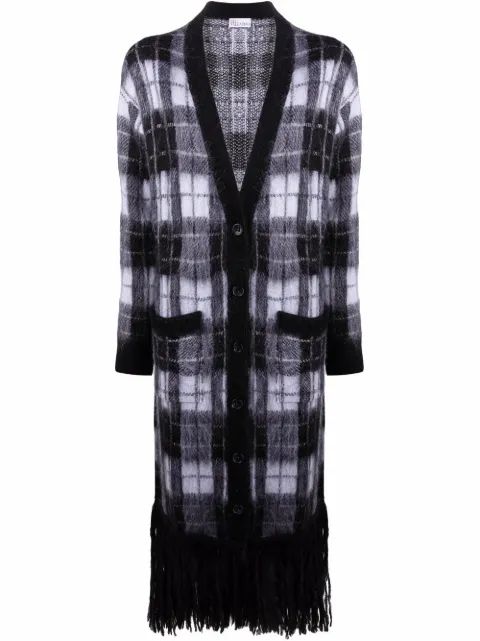 RED Valentino fringed check-print cardigan Black RKS00F63B