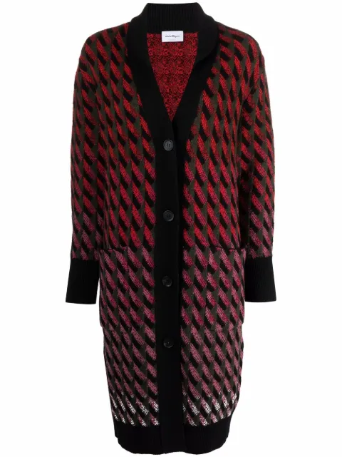 Ferragamo intarsia-knit cardi-coat Red 747053