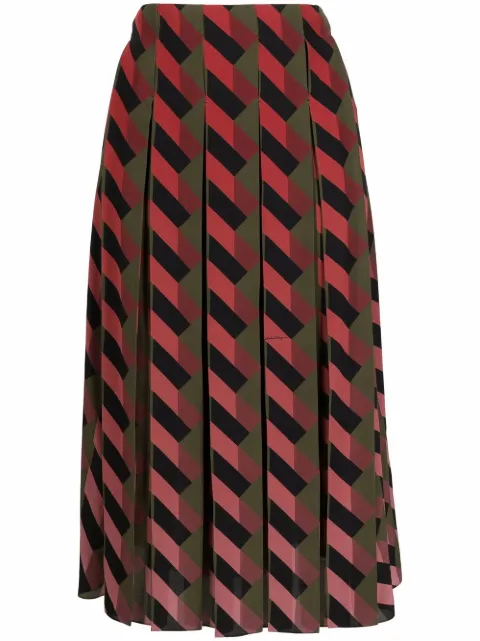 Ferragamo geometric-print pleated skirt Red 746004