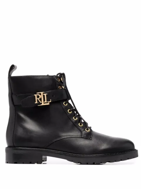 Lauren Ralph Lauren Burnished logo-plaque lace-up leather boots Black 802838413001