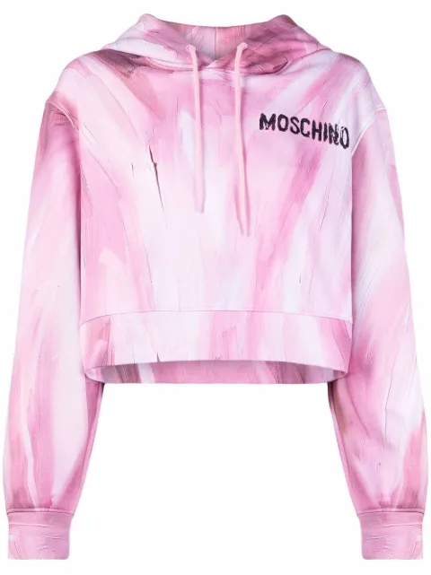 Moschino brushstroke-print cropped hoodie Pink A17105427