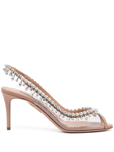 Aquazzura Temptation Crystal 75mm slingback pumps White TEMMIDS1NPVPWP