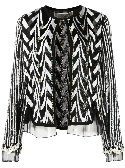 Giambattista Valli bead-embroidered sequin zigzag jacket Black P17SV6140