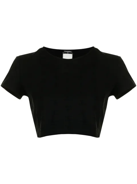 CHANEL Pre-Owned 1990s embroidered logo cropped T-shirt Black 05679B