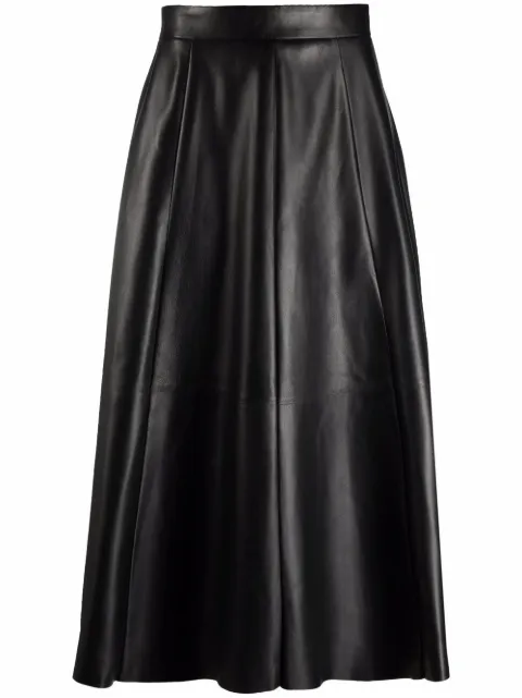 Ralph Lauren Collection leather A-line midi skirt Black 290845544