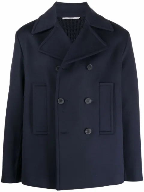 Valentino Garavani ribbed-panel double-breasted coat Blue VCJG022KA