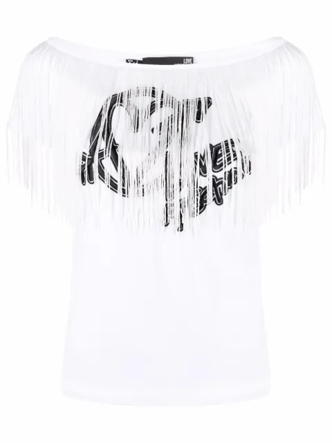 Love Moschino embroidered-logo fringed T-shirt White W4H4201E1951