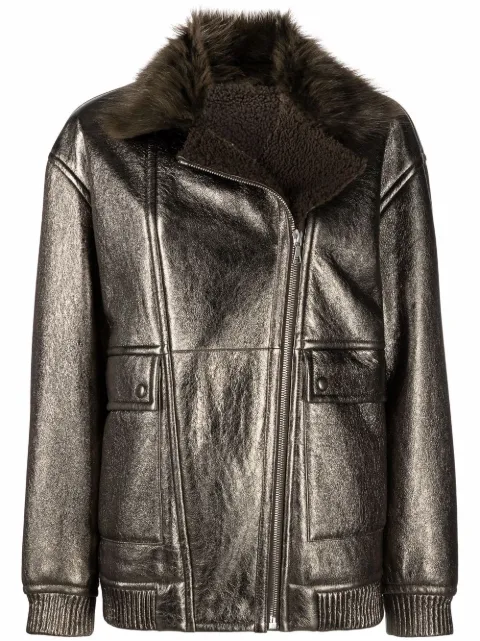 Yves Salomon longline leather jacket Metallic 22WYV60368MEVN