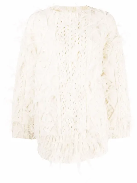 Valentino Garavani feather-embellished wool jumper Neutrals BKC25U6SM