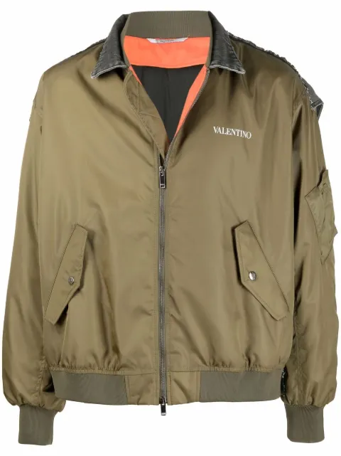 Valentino Garavani logo-print bomber jacket Green VCIJ957JC