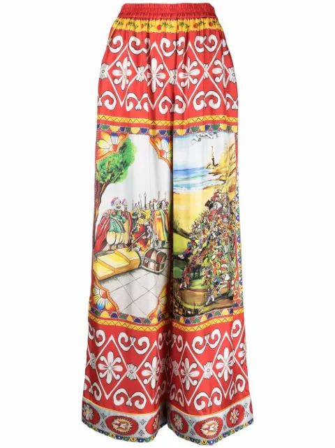 Dolce & Gabbana Carretto-print silk wide-leg trousers Red FTBT2TGDS12