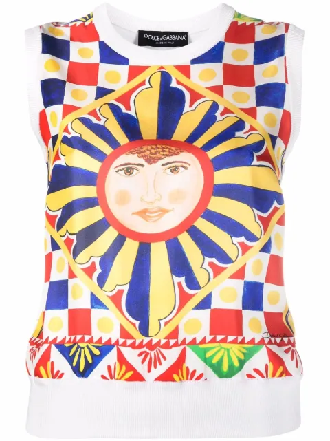 Dolce & Gabbana Carretto-print silk vest top White FX620TJASHY