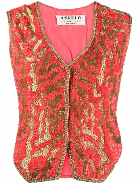 A.N.G.E.L.O. Vintage Cult 1980s V-neck sequinned waistcoat Red ANGE520BA