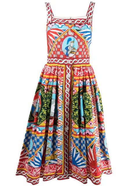 Dolce & Gabbana Carretto-print flared midi dress Red F6UY3TGDS11