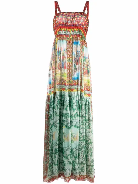 Dolce & Gabbana Carretto-print long chiffon dress Green F6K6ATGDS13