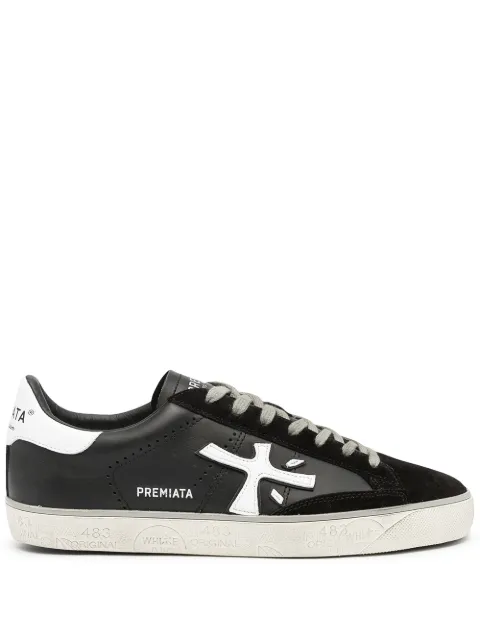 Premiata logo-patch leather sneakers Black STEVEN5439