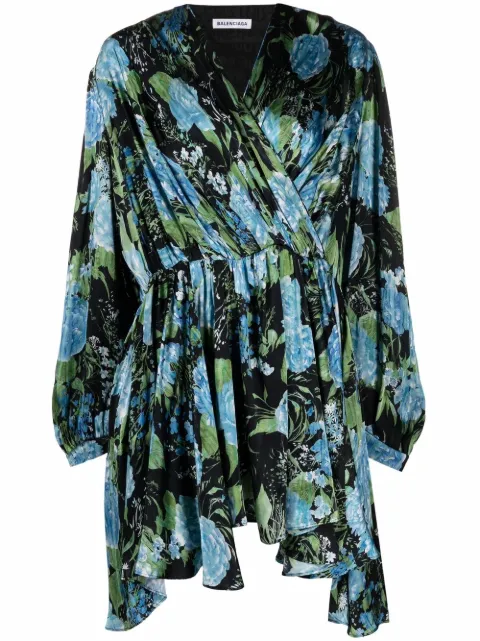 Balenciaga floral-print wrap dress Black 675428TLLA1