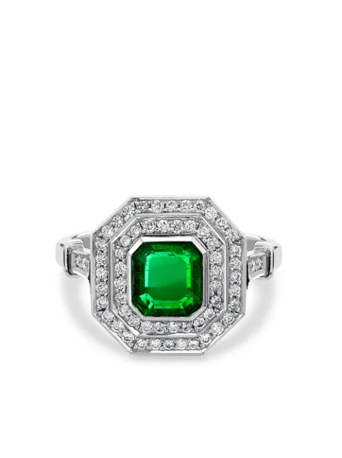 Pragnell Vintage 1911-1940 platinum Art Deco emerald and diamond target ring Silver 210171
