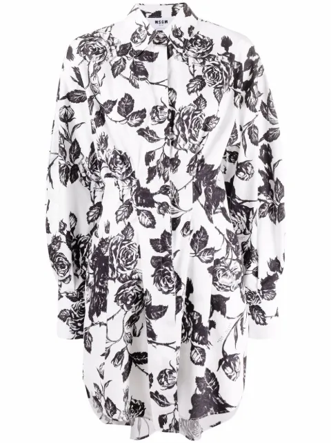 MSGM floral shift shirt dress White 3141MDA08A217653