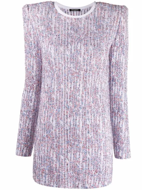 Balmain sequin-embellished long-sleeve dress Blue RF26611K332