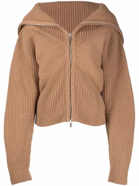 AMBUSH folded-collar zipped cardigan Neutrals BWHA009F21KNI0016200