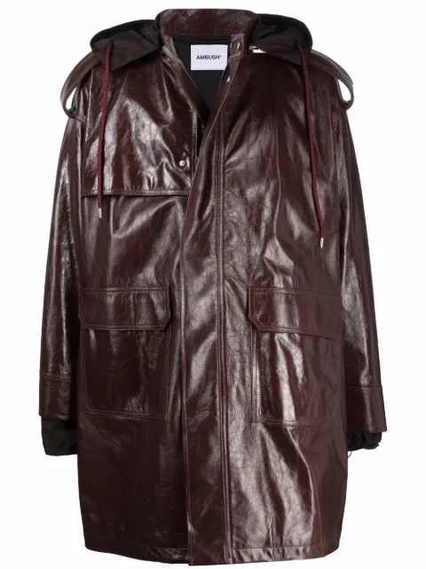 AMBUSH zipped-up leather coat Brown BMJA008F21LEA0012800